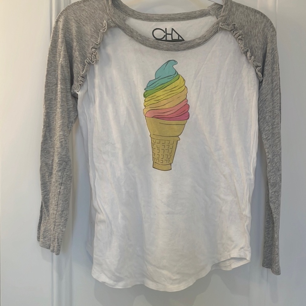 Chaser, rainbow ice cream cone Long-sleeve Tee with ruffles